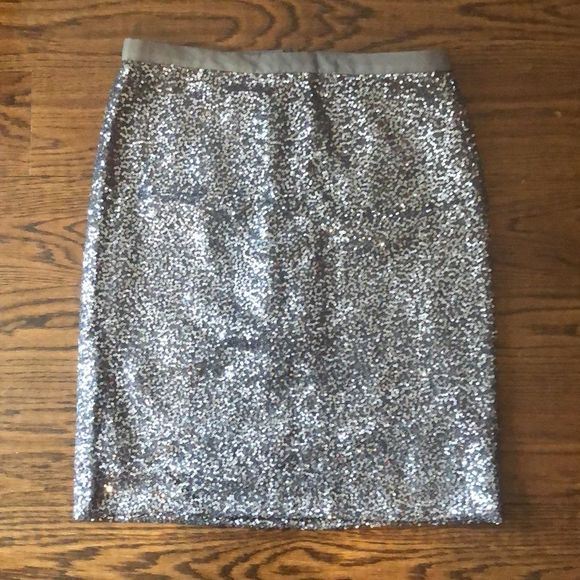JCREW Womens Silver Sequin Straight Lined Silk Skirt Size
